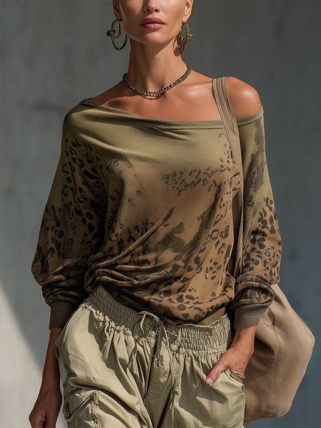 

Casual Leopard Printing T-shirt, As picture, Tees