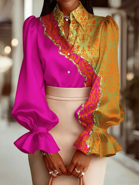 

Urban Random Print Shirt Collar Shirt, As picture, Blouses and Shirts