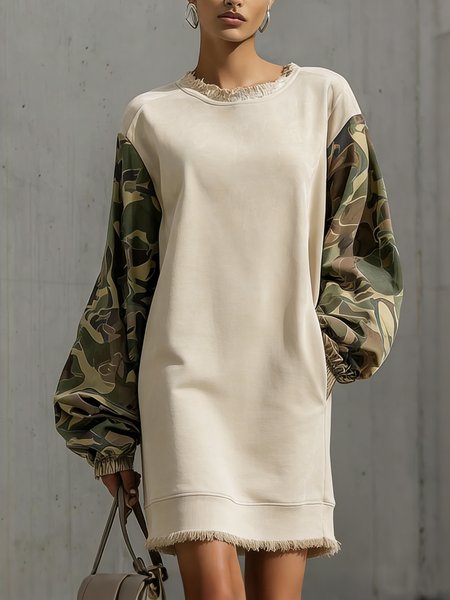 Casual Camo  Printing Crew Neck Mini Dress