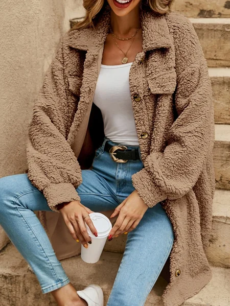 

Women's Plain Winter Outerwear Casual Split Joint Mid-long Shawl Collar Overcoat, Coffee, Coats