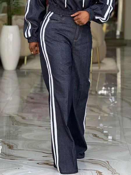 

Plain Casual Binding Straight Pants Jeans, Blue, Jeans