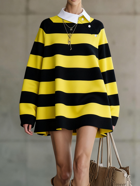 

Casual Striped Shirt Collar Mini Dress, Stripe, Mini Dresses