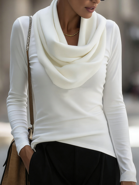 

Casual Plain Cowl Neck Blouse, White, Blouses and Shirts