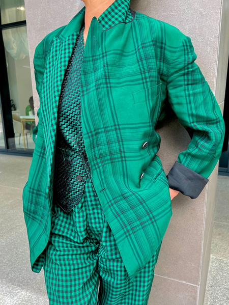 

Casual Buttoned Plaid Lapel Collar Blazer, Green, Blazers