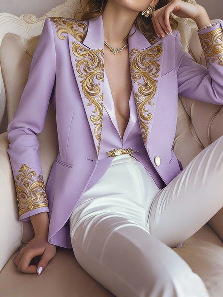 

Urban Baroque Printing Lapel Collar Blazer, Purple, Blazers