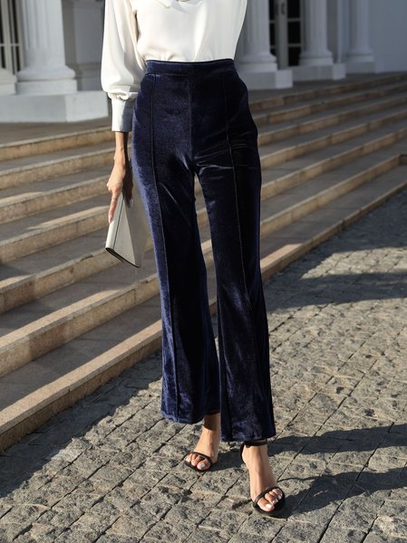 

Women Plain Long Elastic Waist Pants Vintage Spring/Fall Trousers, Navyblue, Pants