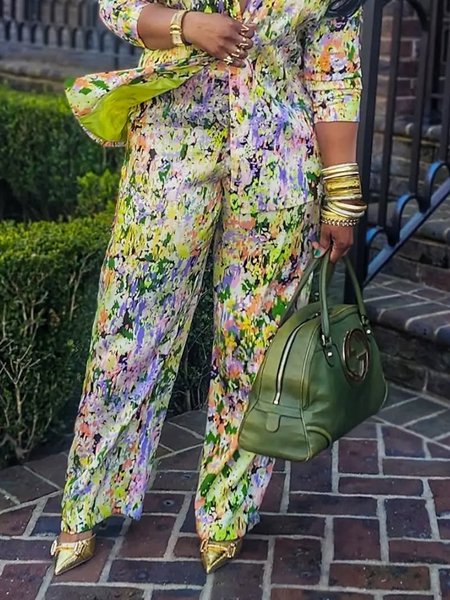 

Elegant Random Print Printing Wide Leg Pants, As picture, Pants