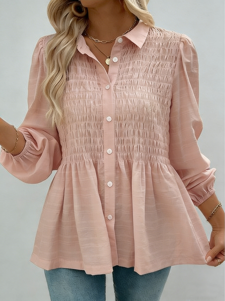 

Shawl Collar Long Sleeve Plain Regular Regular Fit Blouse For Women, Pink, Blouses