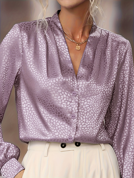 

V Neck Long Sleeve Leopard Regular Regular Fit Shirt For Women, Purple, Shirts