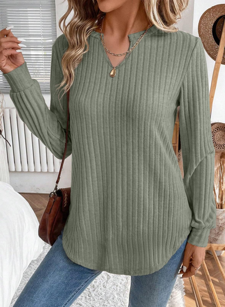 Casual Jersey Loose Fit V Neck Plain Knit Top