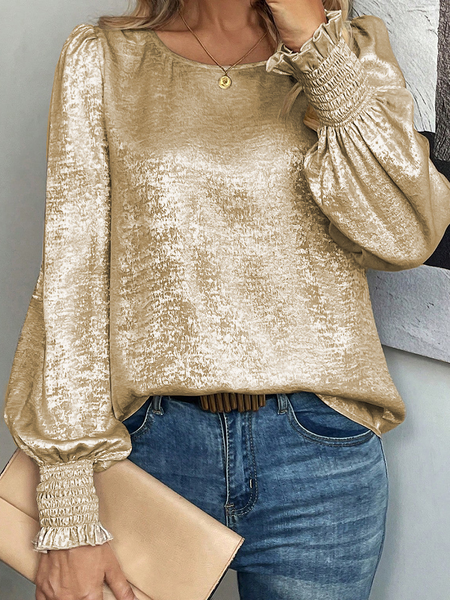 

Street Plain Crew Neck Long Sleeve T-shirt, Golden, Blouses