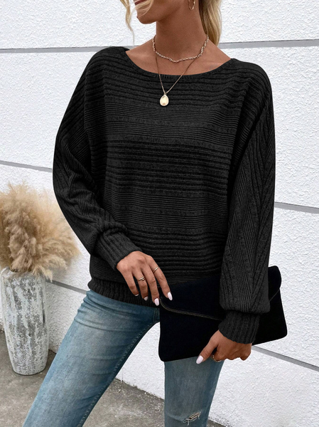 

Casual Plain Crew Neck Long Sleeve T-shirt, Black, Blouses