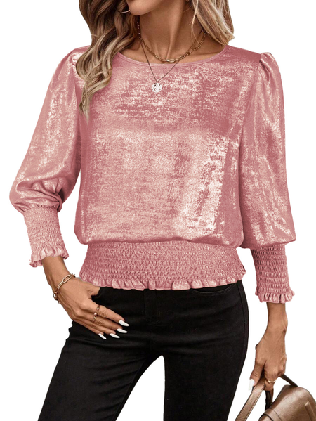 

Street Plain Crew Neck Three Quarter Sleeve T-shirt, Pink, Blouses