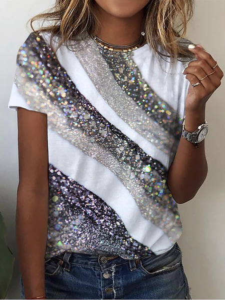 

Women Abstract Short Sleeve Tee T-shirt Crew Neck Printing Casual Summer Graphic Tee Top, As picture, T-Shirts