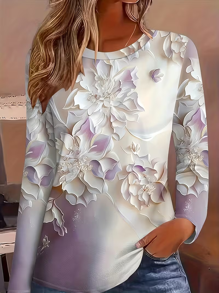 

Women Floral Long Sleeve Tee T-shirt Crew Neck Printing Casual Spring/Fall Graphic Tee Top, As picture, T-Shirts