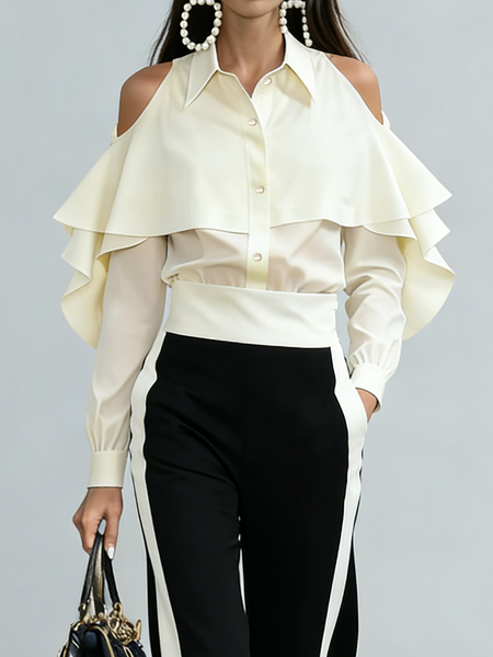 

Urban Plain Hollow Out Shirt Collar Shirt, Apricot, Blouses and Shirts