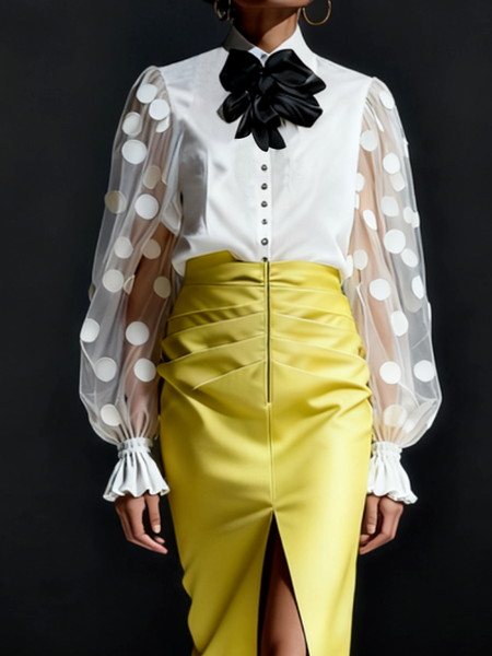 

Elegant Polka Dots Shirt Collar Shirt, White, Blouses and Shirts