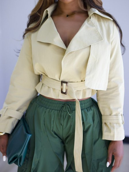 

Urban Plain Lapel Collar Trench Coat With Belt, Light yellow, Coats