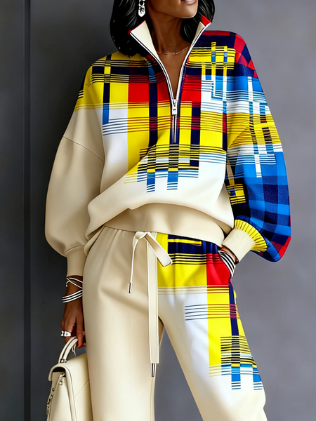 Casual Geometric Stand Collar Sweatshirt