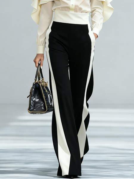 

Urban Color Block Straight Pants, Black-white, Pants