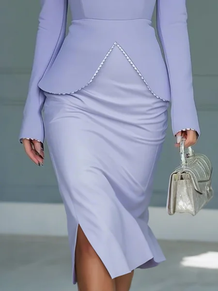 

Elegant Slit Plain Midi Skirt, Purple, Skirts