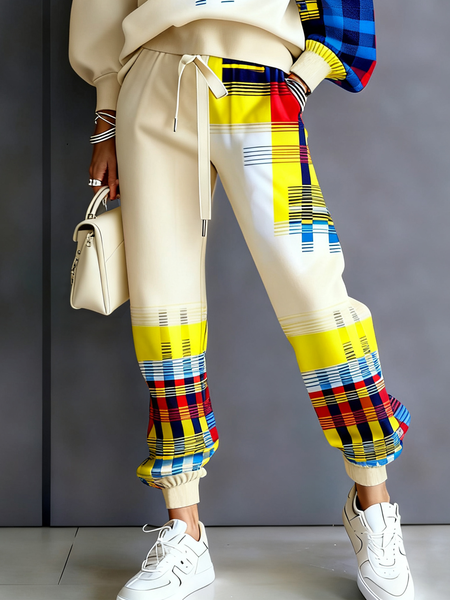 

Casual Geometric Ankle Banded Pants Sweatpants & Joggers, As picture, Pants