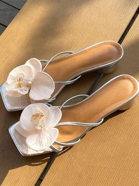 

Floral Summer Vacation Slide Sandals, Silver, Other Accs