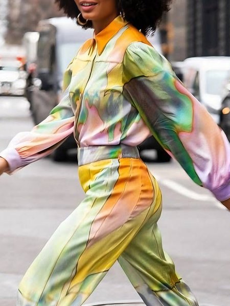 

Urban Abstract Printing Shirt Collar Shirt, As picture, Blouses and Shirts