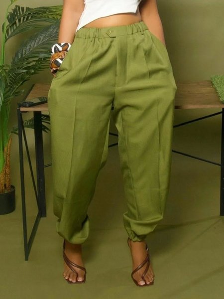

Casual Plain Baggy Pants, Green, Pants