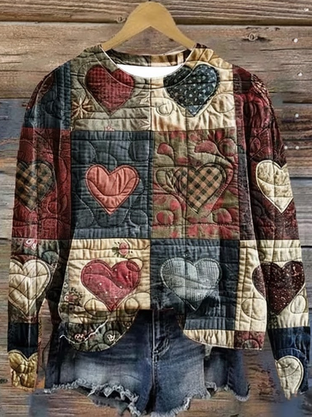 

Casual Crew Neck Heart/Cordate Sweatshirt Printing, As picture, Hoodies & Sweatshirts