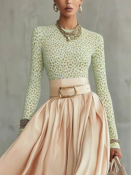 Urban Abstract Polka Dots Printing Crew Neck  T-shirt