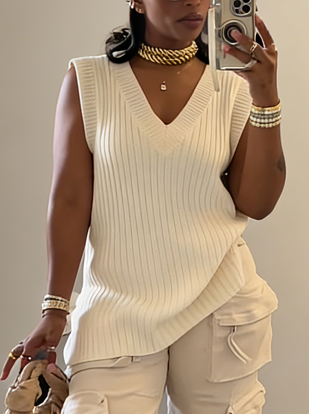 Casual Plain V Neck Sweater