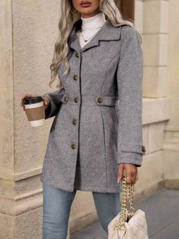 

Women Spring/Fall Outerwear Casual Split Joint Plain Long Sleeve Shawl Collar Jacket, Gray, Jackets