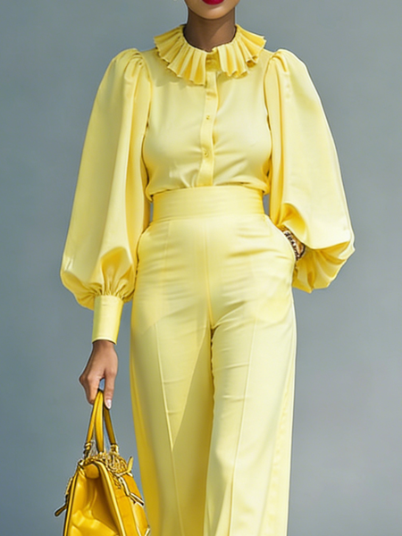 Urban Plain Lotus Leaf Collar Shirt