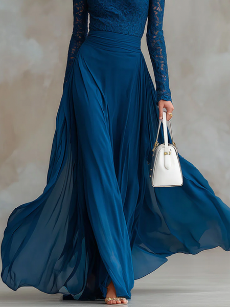 

Elegant Plain Maxi Skirt, Blue, Skirts