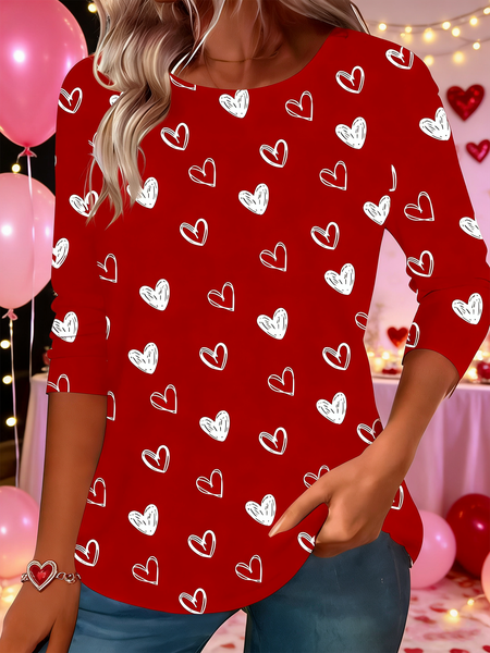 

Vintage Heart/Cordate Crew Neck Long Sleeve T-shirt, Red, T-shirts