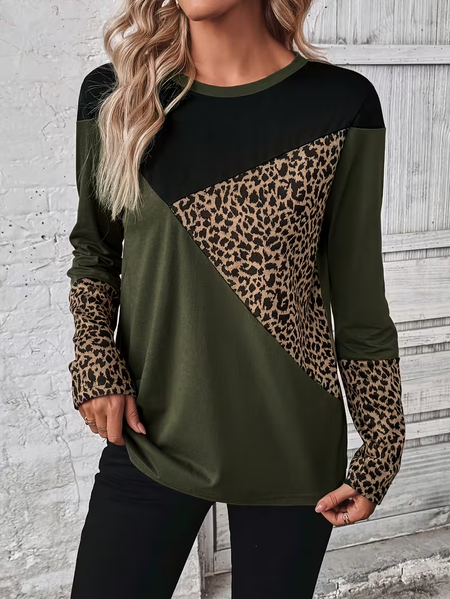 

Casual Abstract Crew Neck Long Sleeve T-shirt, As picture, T-shirts