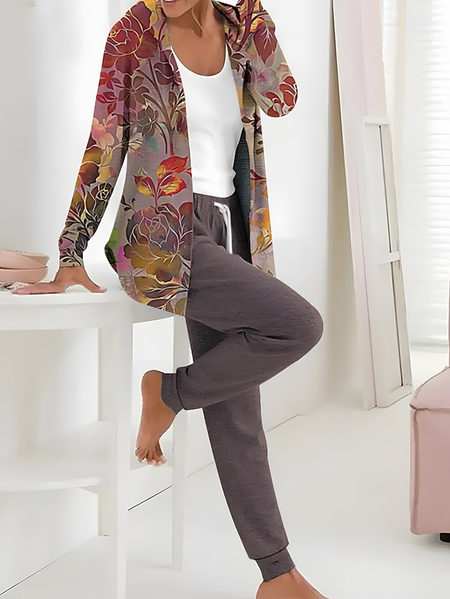 

Women Floral Printing Two-Piece Set Daily Long Sleeve Casual Spring/Fall Coat With Pants Matching Set, As picture, Suit Set