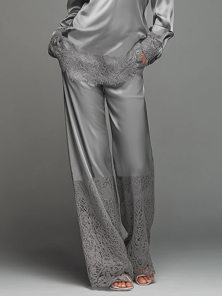 

Urban Plain Split Joint Straight Pants, Gray, Pants