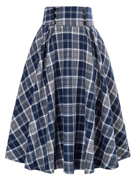 

Women Casual Plaid Pleated Spring/Fall Skirt, Blue, Skirts