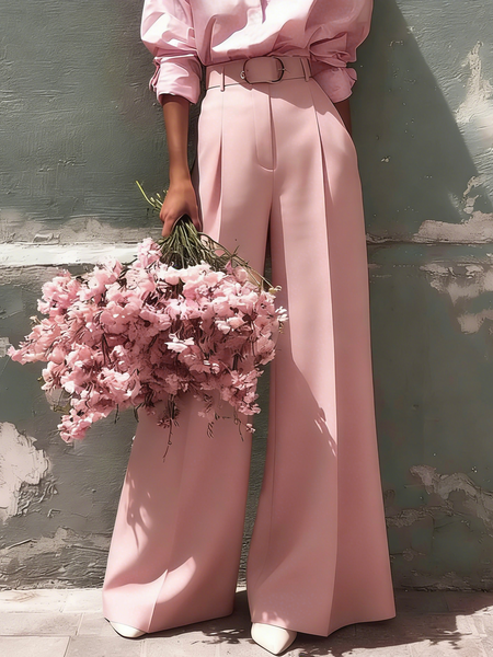 Urban Plain Wide Leg Pants With Belt