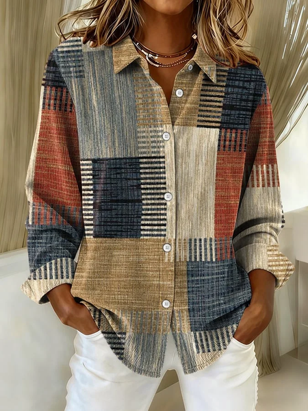 

Shirt Collar Regular Sleeve Long Sleeve Abstract Buckle Regular Loose Button Up Shirt Shirt For Women, As picture, Shirts