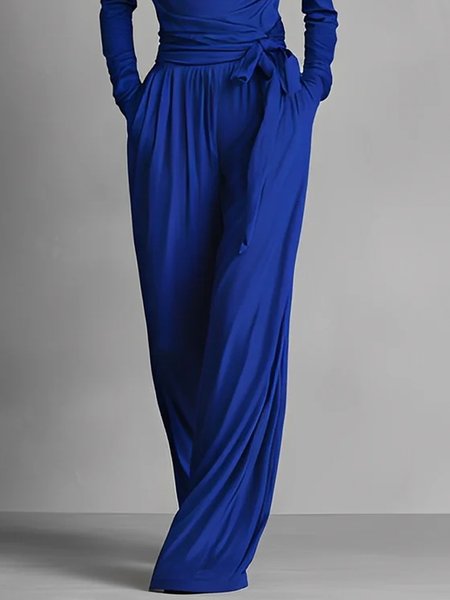 

Elegant Plain Straight Pants, Blue, Pants