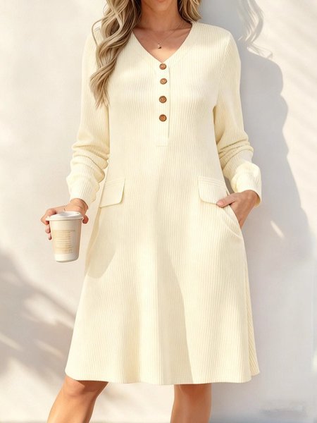 

Women Striped Summer Dress V Neck Three Quarter Sleeve X-Line Dress, Apricot, Dresses