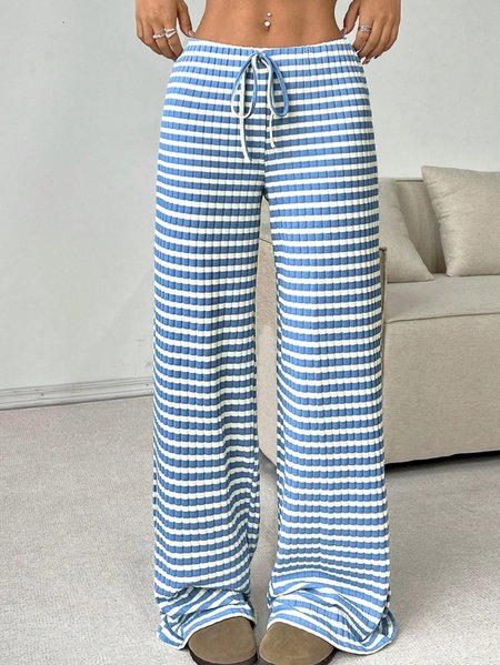

Women Striped Long Elastic Waist Pants Casual Spring/Fall Trousers, Blue, Pants