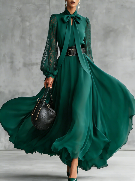 

Elegant Plain V Neck Maxi Dress No Belt, Green, Maxi Dresses