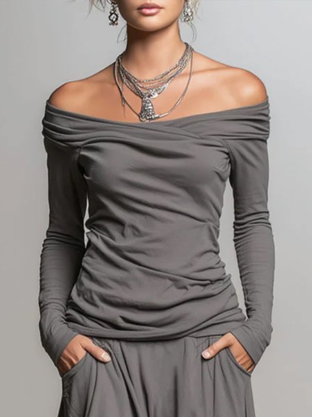 Urban Plain Off The Shoulder  T-shirt