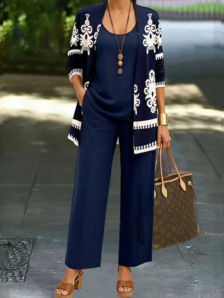 

Women Floral Two-Piece Set Daily Long Sleeve Casual Spring/Fall Multi-Piece Set Matching Set, Purplish blue, Sets