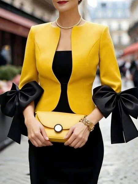 Elegant  Bow Plain Crew Neck Jacket
