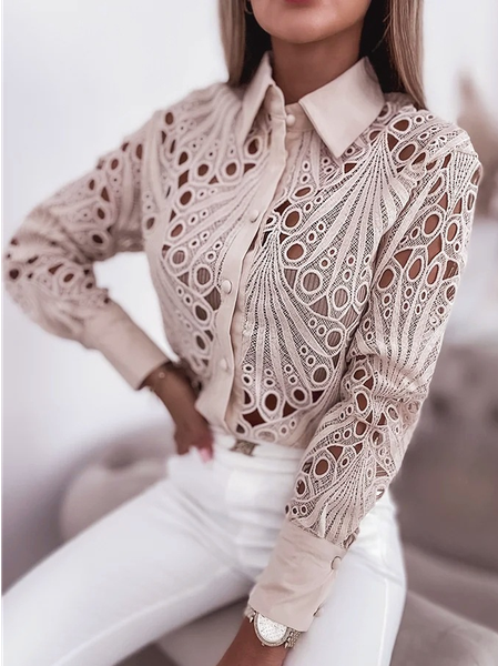 

Shawl Collar Long Sleeve Plain Regular Loose Shirt For Women, Pink, Shirts